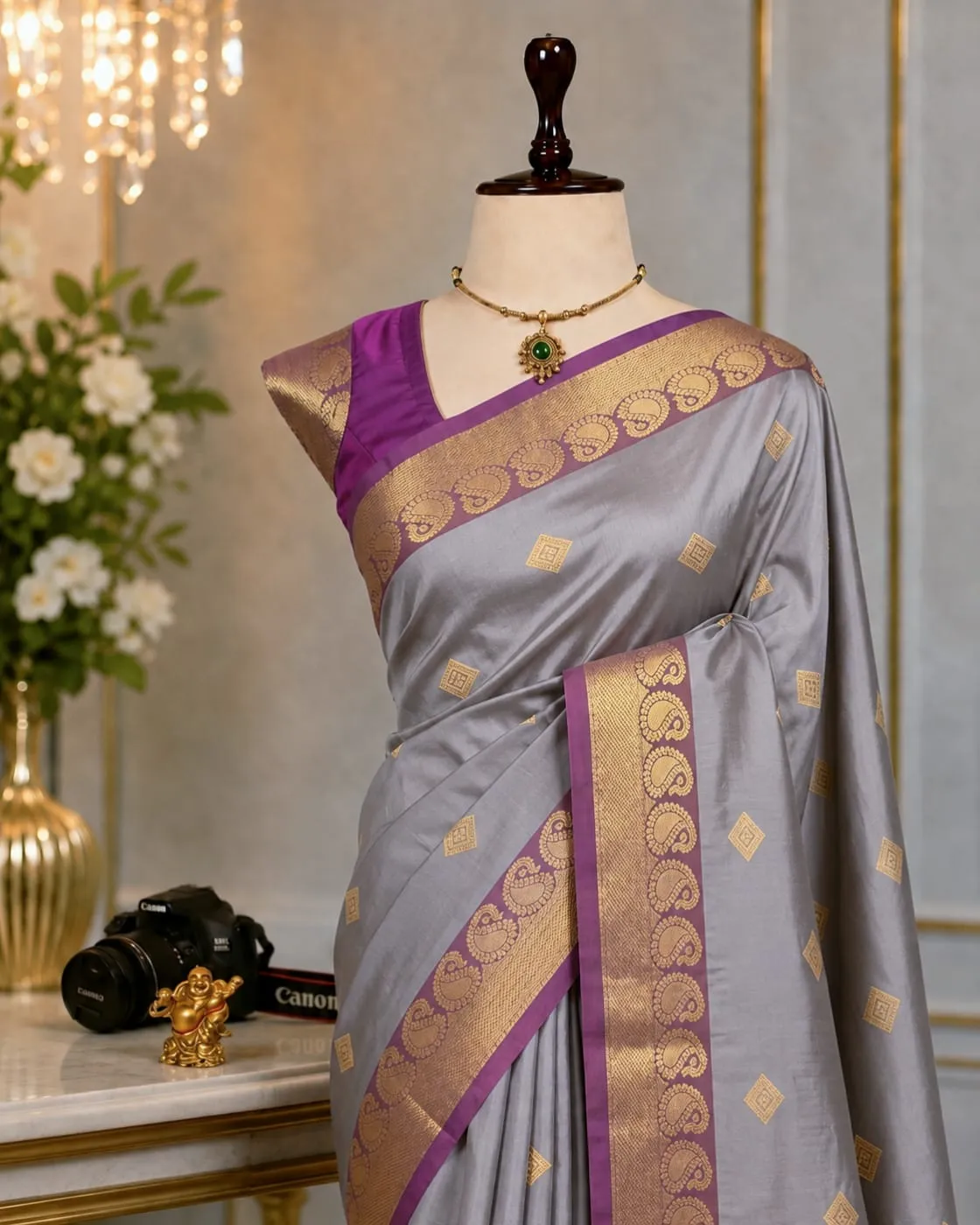 Paisley Zari Border Semi Silk Saree